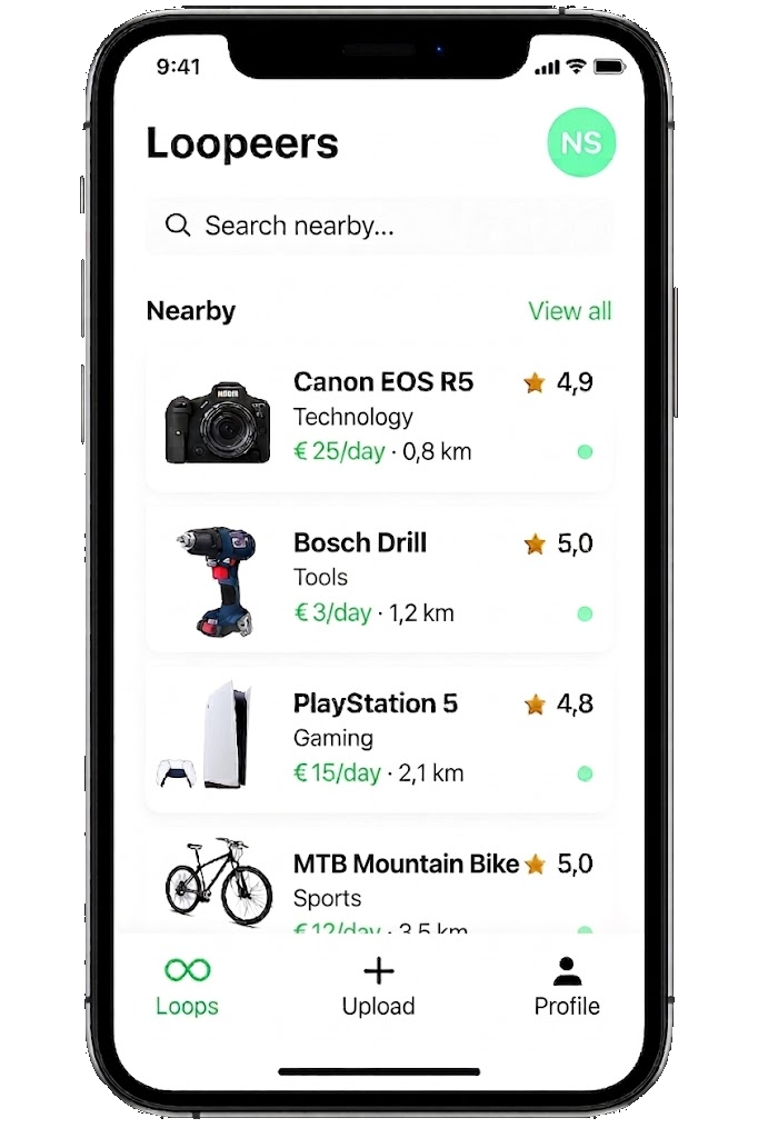 Loopeers mobile app mockup