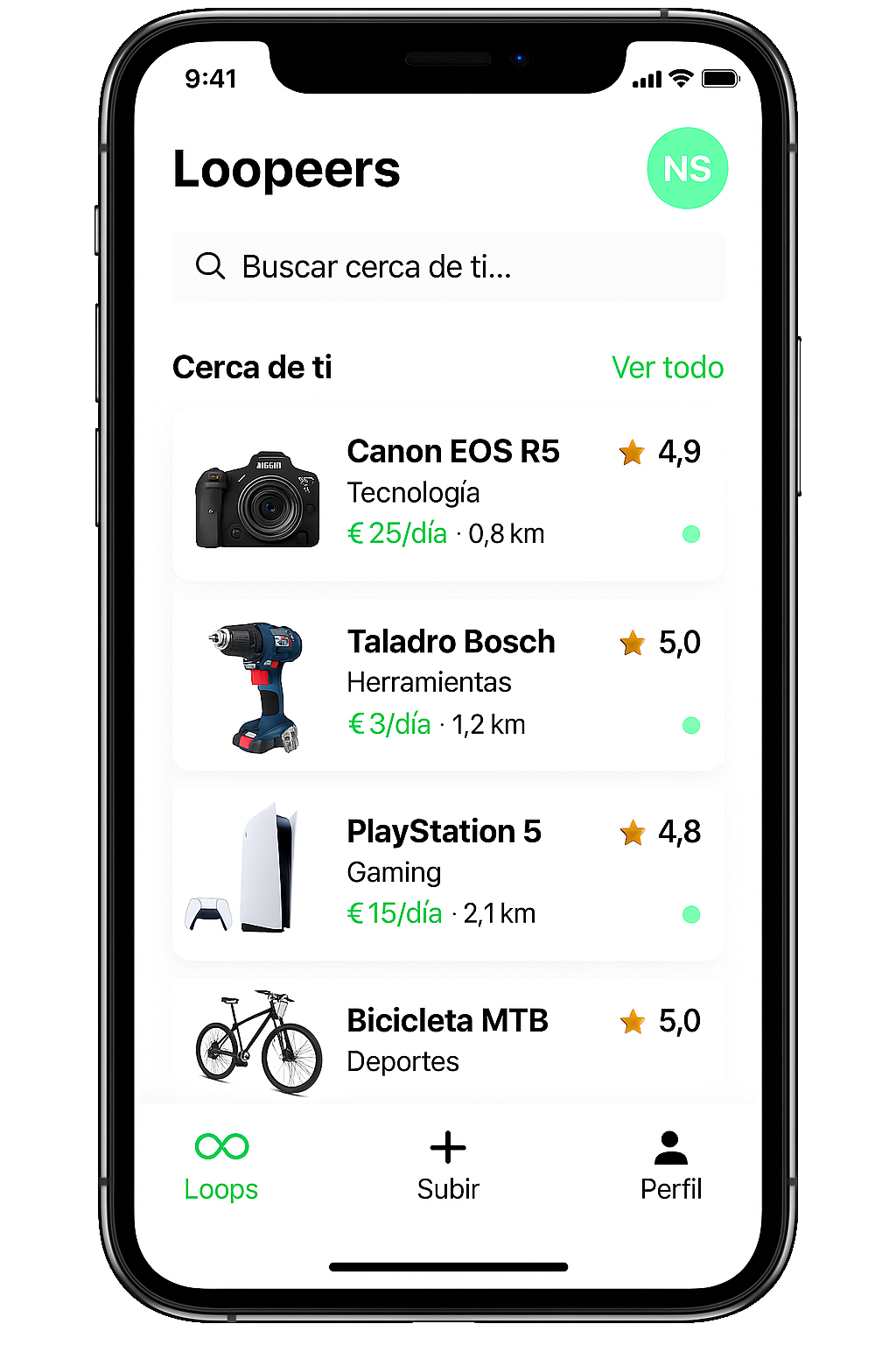 Loopeers mobile app mockup